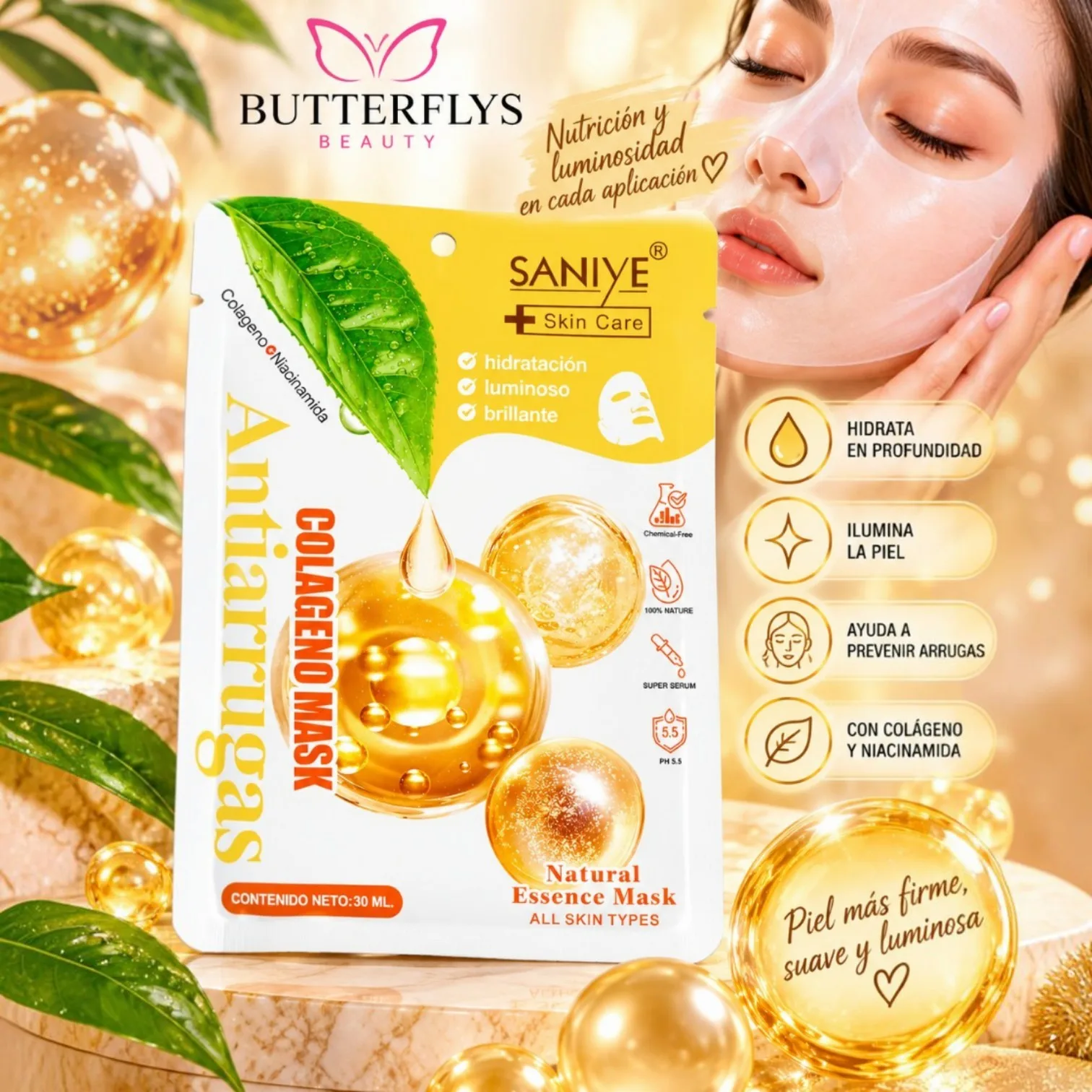 MASCARILLA FACIAL ANTIARRUGAS SANIYE